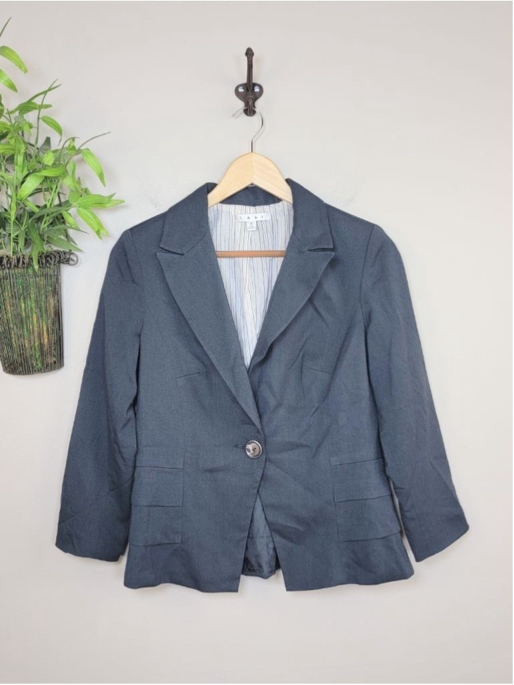 Cabi #230 Bossy Blazer Charcoal Gray Peplum Ruffle Layered Hem Collared Jacket 4